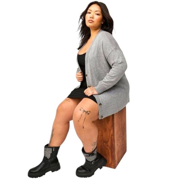 TORRID Plus Size New  Heather Gray Drop Shoulder Cotton Boyfriend Cardigan 4X - Picture 6 of 16